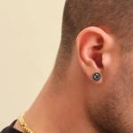 Black Moissanite Halo Stud Earrings for Men