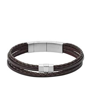 Fossil Men's Silver Leather Bracelet - One Size