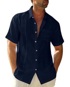 LVCBL Men's Short Sleeve Linen Button Up Shirt