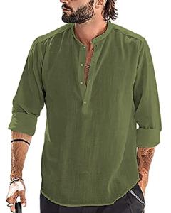 Men's Army Green Cotton Linen Beach Shirt