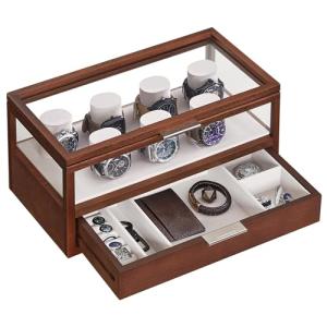 2-Tier Men's Watch Display Case with Drawer