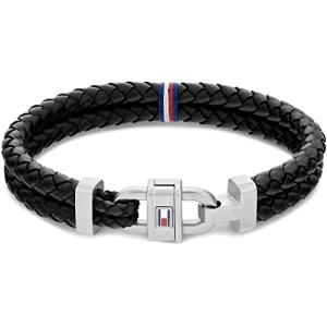 Tommy Hilfiger Men's Black Leather Carabiner Bracelet