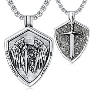 Saint Michael Silver Pendant Necklace for Men