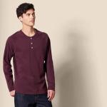 Men's Burgundy Long Sleeve Regular-Fit Henley Shirt