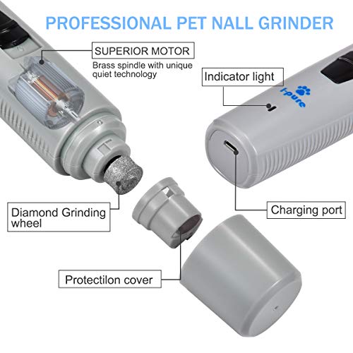 I-pure items Dog Nail Grinder, Electric Dog Nail Trimmer Clipper, 2 Speed Pet Nail Grinder for Dogs Grooming Kit, Rechargeable Painless Cat Paws File Grooming & Smoothing for Small Medium Large Dogs