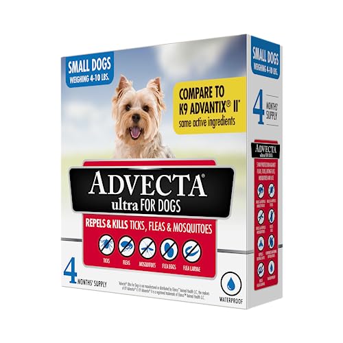 Advecta Ultra Flea And Tick Prevention For Dogs - Dog and Puppy Treatment and Control - Mosquito Repellent - Small, Fast Acting Waterproof Topical Drops, 4 Month Supply