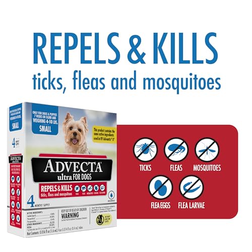 Advecta Ultra Flea And Tick Prevention For Dogs - Dog and Puppy Treatment and Control - Mosquito Repellent - Small, Fast Acting Waterproof Topical Drops, 4 Month Supply