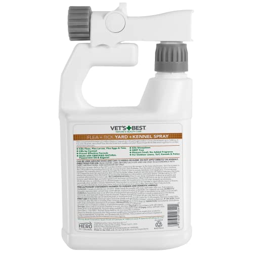 Vet's Best Flea and Tick Yard and Kennel Spray | Yard Treatment Spray Kills Mosquitoes, Fleas, and Ticks with Certified Natural Oils | Plant Safe with Ready-to-Use Hose Attachment | 32 Ounces