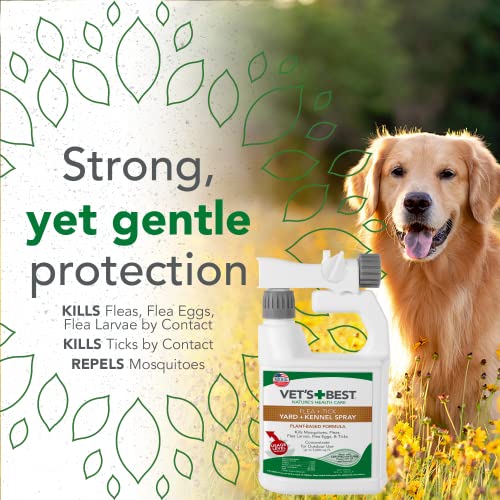 Vet's Best Flea and Tick Yard and Kennel Spray | Yard Treatment Spray Kills Mosquitoes, Fleas, and Ticks with Certified Natural Oils | Plant Safe with Ready-to-Use Hose Attachment | 32 Ounces
