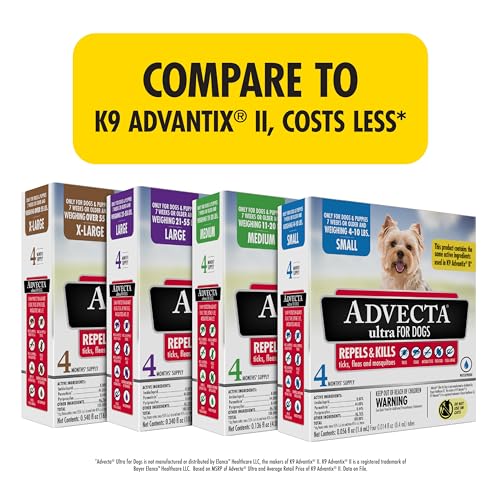 Advecta Ultra Flea And Tick Prevention For Dogs - Dog and Puppy Treatment and Control - Mosquito Repellent - Small, Fast Acting Waterproof Topical Drops, 4 Month Supply