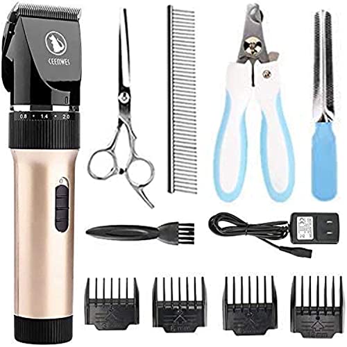 Ceenwes Pet Clippers (Upgrade Version) Low Noise Professional Dog Clippers Rechargeable Cordless Pet Clipper Trimmers Pet Hair Grooming Kit with Slicker Brush for Cats Dogs and Other Animals