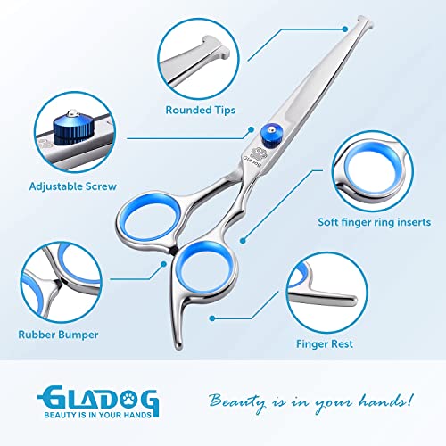 GLADOG Professional Dog Grooming Scissors Set, 4 in 1 Pet Grooming Scissors for dogs with Safety Round Tips, Sharp and Durable, Upgraded Pet Grooming Shears for Dogs and Cats