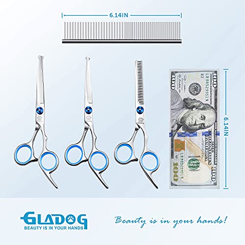 GLADOG Professional Dog Grooming Scissors Set, 4 in 1 Pet Grooming Scissors for dogs with Safety Round Tips, Sharp and Durable, Upgraded Pet Grooming Shears for Dogs and Cats