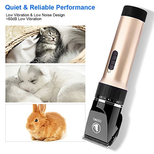 Ceenwes Pet Clippers (Upgrade Version) Low Noise Professional Dog Clippers Rechargeable Cordless Pet Clipper Trimmers Pet Hair Grooming Kit with Slicker Brush for Cats Dogs and Other Animals