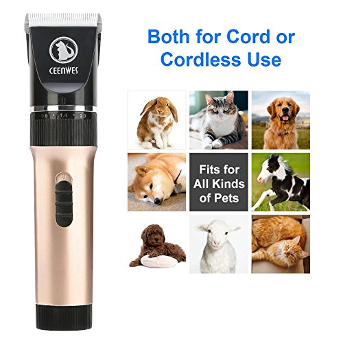 Ceenwes Pet Clippers (Upgrade Version) Low Noise Professional Dog Clippers Rechargeable Cordless Pet Clipper Trimmers Pet Hair Grooming Kit with Slicker Brush for Cats Dogs and Other Animals