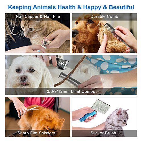 Ceenwes Pet Clippers (Upgrade Version) Low Noise Professional Dog Clippers Rechargeable Cordless Pet Clipper Trimmers Pet Hair Grooming Kit with Slicker Brush for Cats Dogs and Other Animals