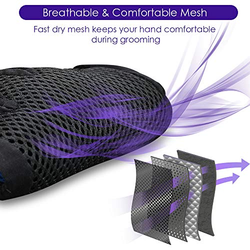 Upgrade Version Pet Grooming Glove - Gentle Deshedding Brush Glove - Efficient Pet Hair Remover Mitt - Enhanced Five Finger Design - Perfect for Dog & Cat with Long & Short Fur - 1 Pair (Purple)