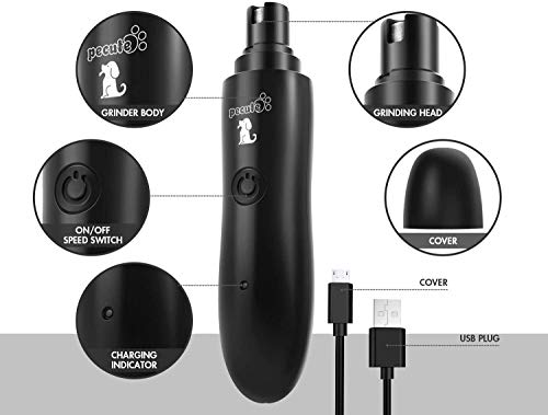 Pecute Dog Nail Grinder Rechargeable Electric Dog Nail Trimmer for Paw Grooming Gentle and Painless Nail Clippers for Small to Large Dogs