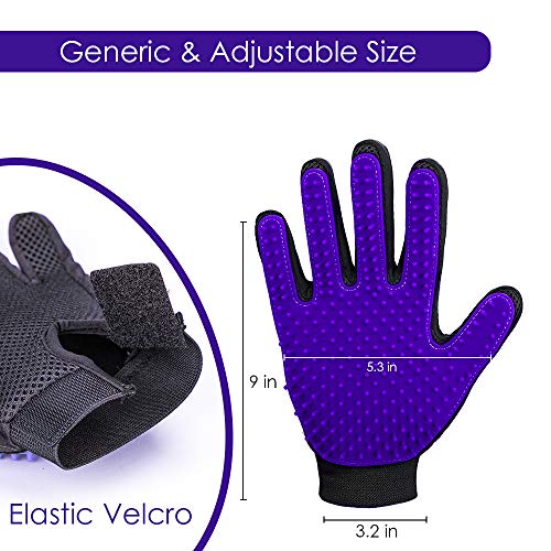 Upgrade Version Pet Grooming Glove - Gentle Deshedding Brush Glove - Efficient Pet Hair Remover Mitt - Enhanced Five Finger Design - Perfect for Dog & Cat with Long & Short Fur - 1 Pair (Purple)
