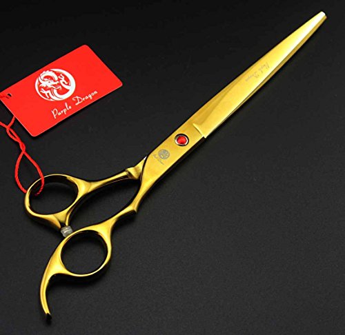 Purple Dragon 8 inch 3 in 1 Professional Pet Grooming Thinning Scissors - Upward Curved Shears and Dog Hair Cutting Scissor - Perfect for Pet Groomer or Family DIY Use (Gold)