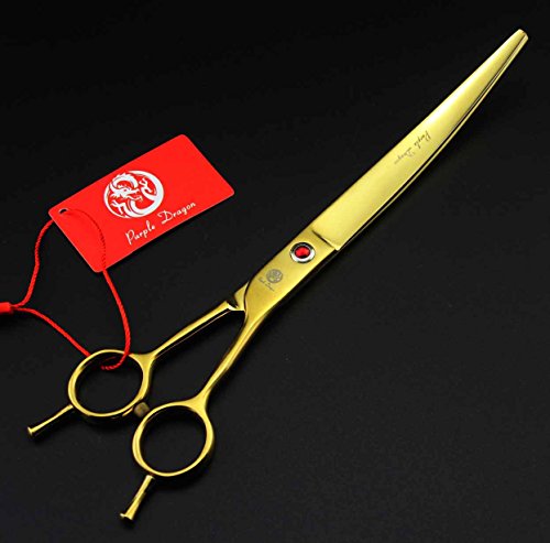 Purple Dragon 8 inch 3 in 1 Professional Pet Grooming Thinning Scissors - Upward Curved Shears and Dog Hair Cutting Scissor - Perfect for Pet Groomer or Family DIY Use (Gold)