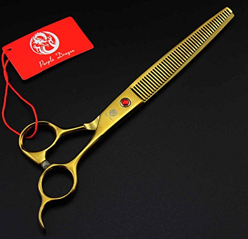 Purple Dragon 8 inch 3 in 1 Professional Pet Grooming Thinning Scissors - Upward Curved Shears and Dog Hair Cutting Scissor - Perfect for Pet Groomer or Family DIY Use (Gold)