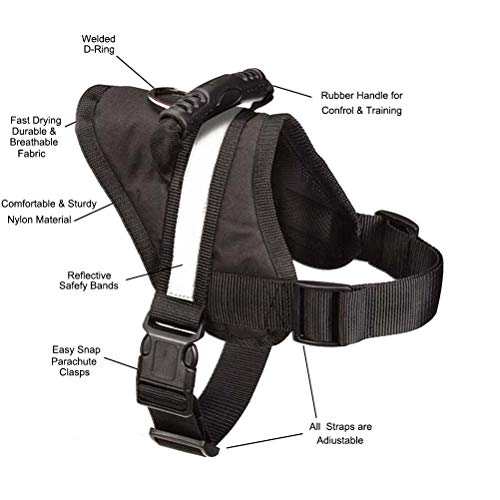 EXPAWLORER Big Dog Harness - Soft Reflective No Pull Black Size L 26-36 inch