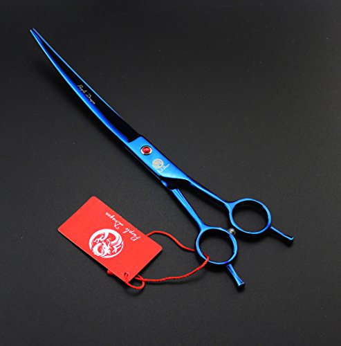 Purple Dragon 8 inch 3 in 1 Professional Pet Grooming Thinning Scissors - Upward Curved Shears and Dog Hair Cutting Scissor - Perfect for Pet Groomer or Family DIY Use (Blue)