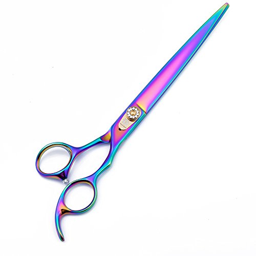 Dream Reach 8.0 inch Professional Japan 440C Pet Grooming Coated Titanium Scissors Shears Set,Dog Straight Shear, Chunker & Curved Shear Scissor with Pet Comb and Bag(Cutting Shear)
