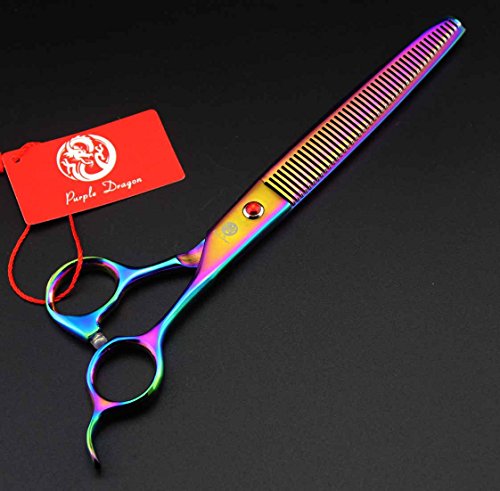 Purple Dragon 8 inch 3 in 1 Professional Pet Grooming Thinning Scissors - Upward Curved Shears and Dog Hair Cutting Scissor - Perfect for Pet Groomer or Family DIY Use (Rainbow)