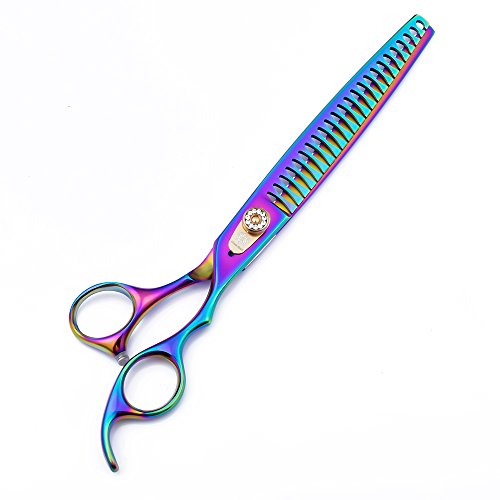 Dream Reach 8.0 inch Professional Japan 440C Pet Grooming Coated Titanium Scissors Shears Set,Dog Straight Shear, Chunker & Curved Shear Scissor with Pet Comb and Bag(Chunker)