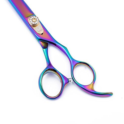 Dream Reach 8.0 inch Professional Japan 440C Pet Grooming Coated Titanium Scissors Shears Set,Dog Straight Shear, Chunker & Curved Shear Scissor with Pet Comb and Bag(Cutting Shear)