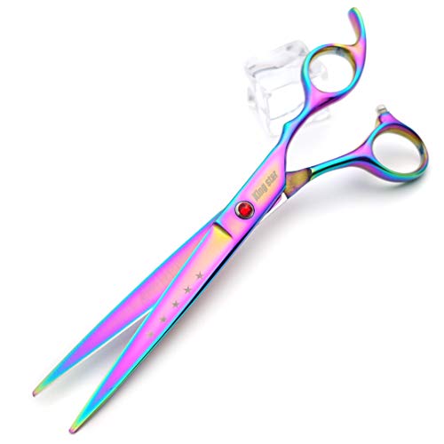 7.0in Titanium Rainbow Professional Pet Grooming Scissors Set,Straight & Thinning & Curved Scissors 4pcs Set for Dog Grooming,(Rainbow)