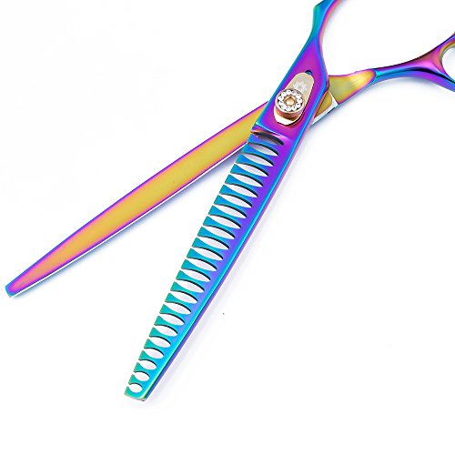 Dream Reach 8.0 inch Professional Japan 440C Pet Grooming Coated Titanium Scissors Shears Set,Dog Straight Shear, Chunker & Curved Shear Scissor with Pet Comb and Bag(Chunker)