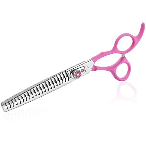 7 Inch Thinning Dog Grooming Scissors, 21Teeth Professional Chunker Schears Dog Grooming, 440C Japanese Stainless Steel Double Finger Rest Pet Blending, Trimming, Cutting Scissors for Groomers
