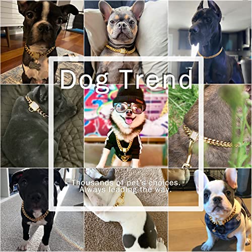 Top Luxury Dog Collar Personalizedl Stainless Steel 14mm 18K Gold Big Dog Luxury Training Collar Cuban Link with Zirconia Lock Necklace Chain for Dog (14 inch)