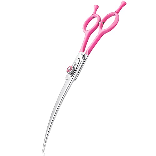 8 Inch Curved Dog Grooming Shears, Professional Curved Scissors for Dog Grooming, Double Finger Rest Dog/Cat/Pet Trimming Cutting Scissors for Heads, Ribcages, Face, Eyes, Legs, Paws for Groomers