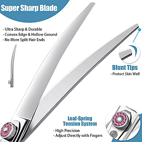 8 Inch Curved Dog Grooming Shears, Professional Curved Scissors for Dog Grooming, Double Finger Rest Dog/Cat/Pet Trimming Cutting Scissors for Heads, Ribcages, Face, Eyes, Legs, Paws for Groomers