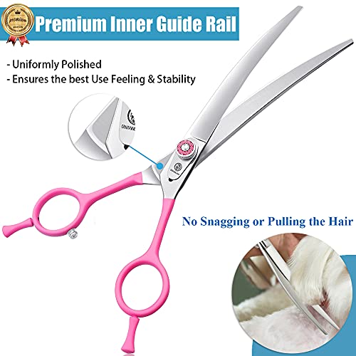 7 Inch Curved Dog Grooming Shears, Professional Curved Scissors for Dog Grooming, Double Finger Rest Dog/Cat/Pet Trimming Cutting Scissors for Heads, Ribcages, Face, Eyes, Legs, Paws for Groomers