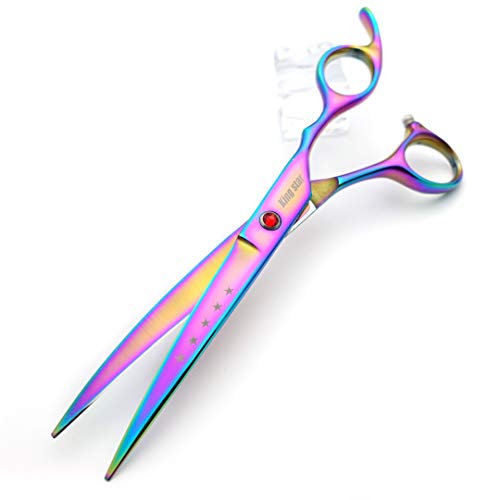 7.0in Titanium Rainbow Professional Pet Grooming Scissors Set,Straight & Thinning & Curved Scissors 4pcs Set for Dog Grooming,(Rainbow)