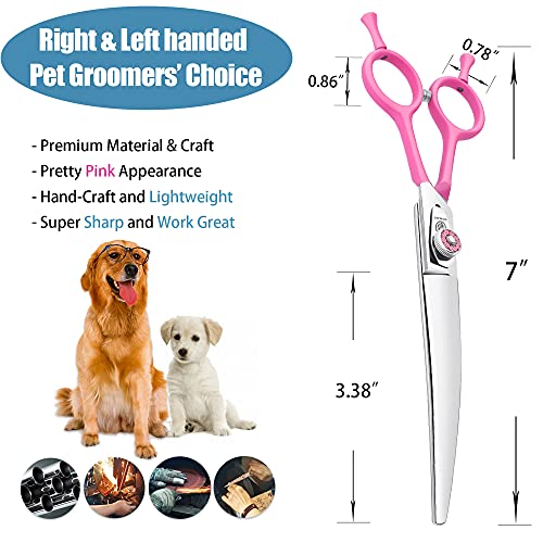 7 Inch Curved Dog Grooming Shears, Professional Curved Scissors for Dog Grooming, Double Finger Rest Dog/Cat/Pet Trimming Cutting Scissors for Heads, Ribcages, Face, Eyes, Legs, Paws for Groomers