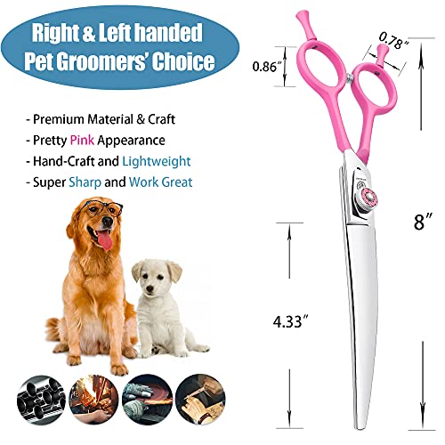8 Inch Curved Dog Grooming Shears, Professional Curved Scissors for Dog Grooming, Double Finger Rest Dog/Cat/Pet Trimming Cutting Scissors for Heads, Ribcages, Face, Eyes, Legs, Paws for Groomers