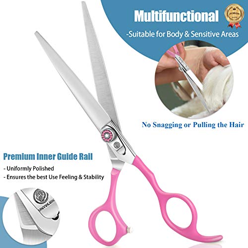 7 Inch Straight Dog Grooming Shears, professional 440C Japanese Stainless Steel Cutting Scissors, with Double Finger Rest Dog/Cat/Pet Hair Trimming, Cutting Shears for Groomers or Family DIY Use