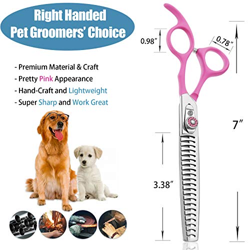 7 Inch Thinning Dog Grooming Scissors, 21Teeth Professional Chunker Schears Dog Grooming, 440C Japanese Stainless Steel Double Finger Rest Pet Blending, Trimming, Cutting Scissors for Groomers