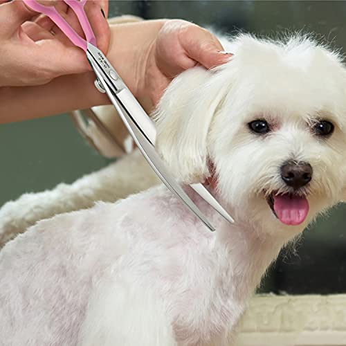 8 Inch Curved Dog Grooming Shears, Professional Curved Scissors for Dog Grooming, Double Finger Rest Dog/Cat/Pet Trimming Cutting Scissors for Heads, Ribcages, Face, Eyes, Legs, Paws for Groomers