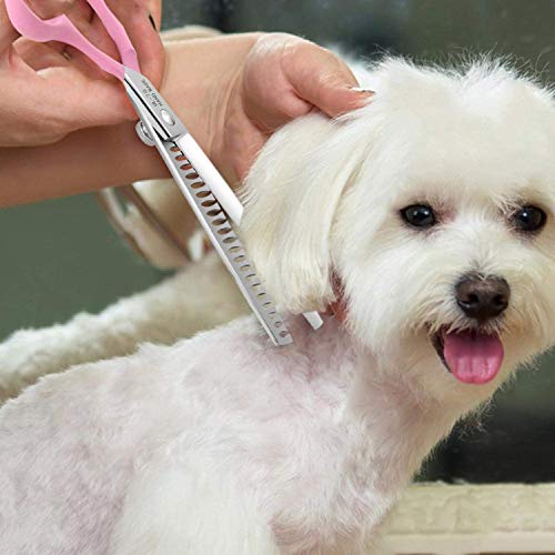 7 Inch Thinning Dog Grooming Scissors, 21Teeth Professional Chunker Schears Dog Grooming, 440C Japanese Stainless Steel Double Finger Rest Pet Blending, Trimming, Cutting Scissors for Groomers