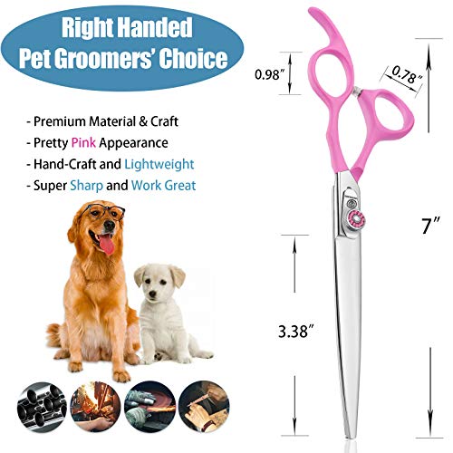 7 Inch Straight Dog Grooming Shears, professional 440C Japanese Stainless Steel Cutting Scissors, with Double Finger Rest Dog/Cat/Pet Hair Trimming, Cutting Shears for Groomers or Family DIY Use