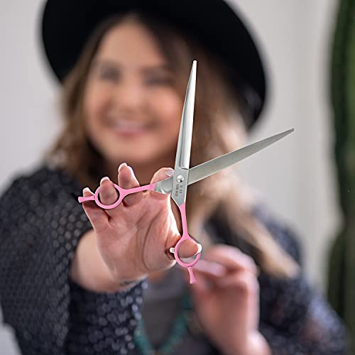 7 Inch Curved Dog Grooming Shears, Professional Curved Scissors for Dog Grooming, Double Finger Rest Dog/Cat/Pet Trimming Cutting Scissors for Heads, Ribcages, Face, Eyes, Legs, Paws for Groomers