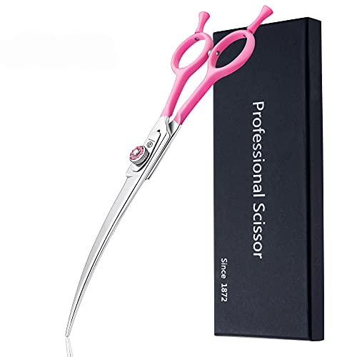 8 Inch Curved Dog Grooming Shears, Professional Curved Scissors for Dog Grooming, Double Finger Rest Dog/Cat/Pet Trimming Cutting Scissors for Heads, Ribcages, Face, Eyes, Legs, Paws for Groomers