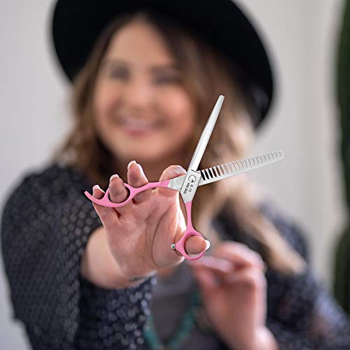 7 Inch Thinning Dog Grooming Scissors, 21Teeth Professional Chunker Schears Dog Grooming, 440C Japanese Stainless Steel Double Finger Rest Pet Blending, Trimming, Cutting Scissors for Groomers